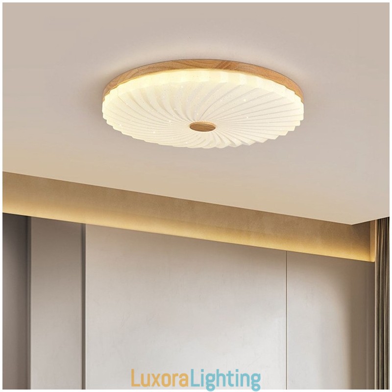 Designer Touch Decorative Nordic Round Simple Modern Solid Wood Flush Mounted Ceiling Light