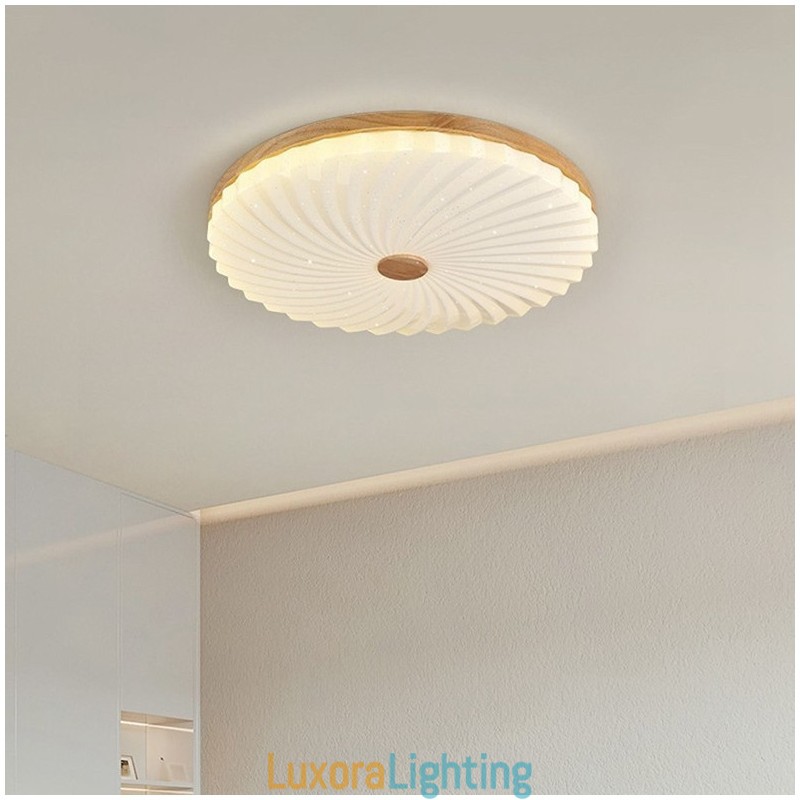 Designer Touch Decorative Nordic Round Simple Modern Solid Wood Flush Mounted Ceiling Light