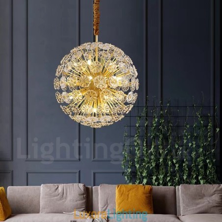 Designer Touch Decorative Nordic Spherical Brass Dandelion Crystal Pendant Light