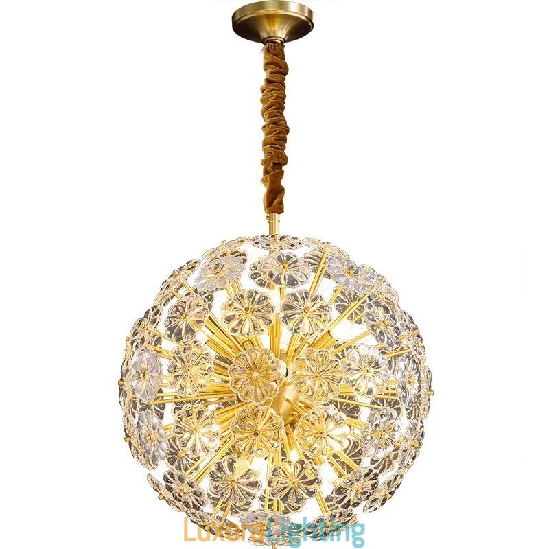Designer Touch Decorative Nordic Spherical Brass Dandelion Crystal Pendant Light