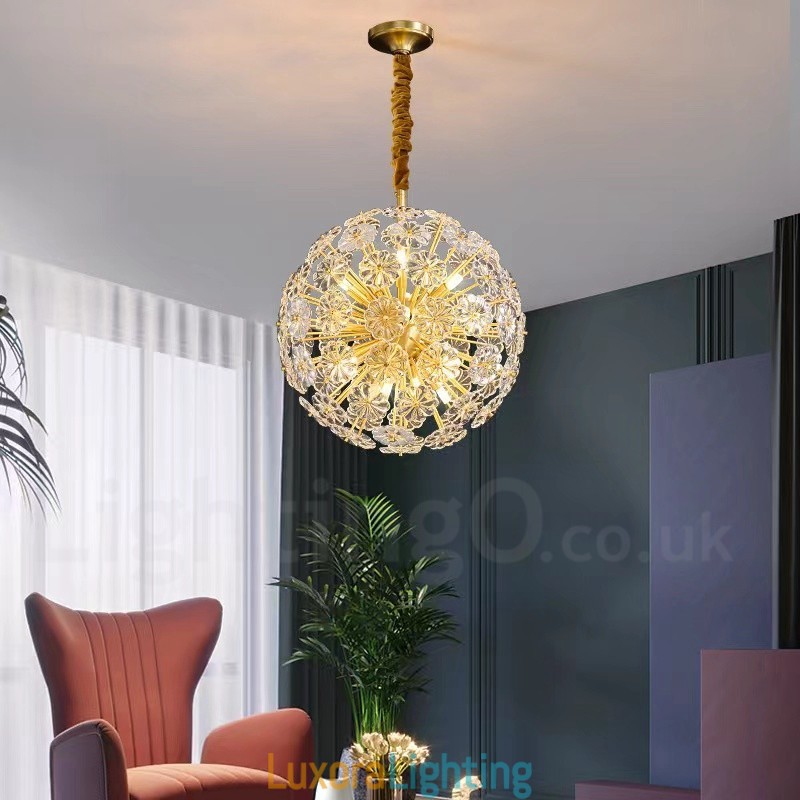 Designer Touch Decorative Nordic Spherical Brass Dandelion Crystal Pendant Light