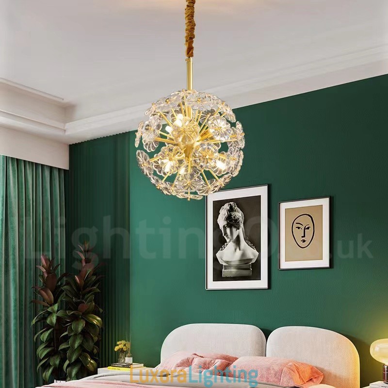 Designer Touch Decorative Nordic Spherical Brass Dandelion Crystal Pendant Light