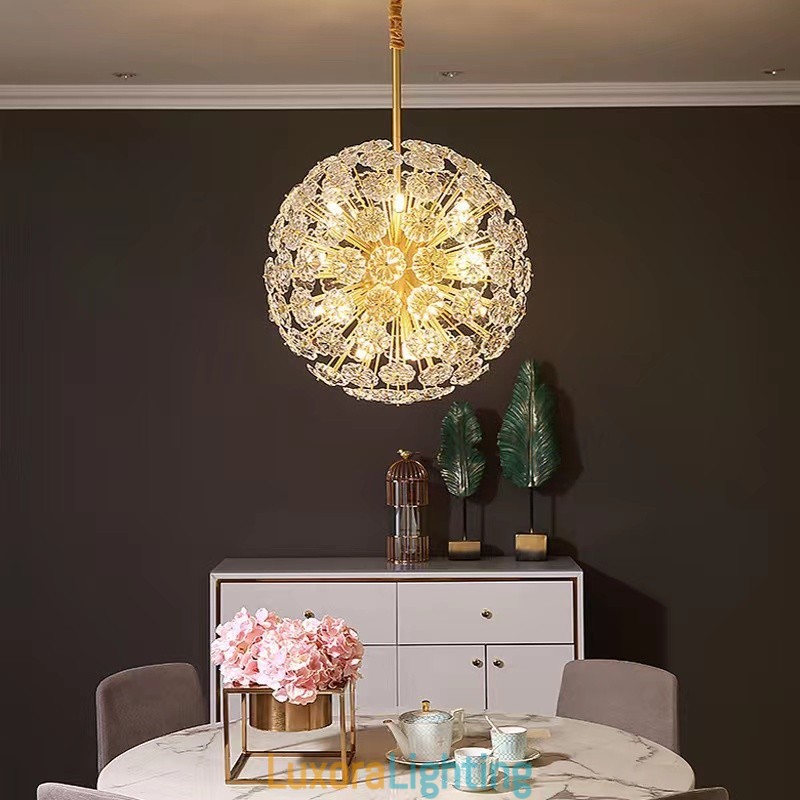 Designer Touch Decorative Nordic Spherical Brass Dandelion Crystal Pendant Light