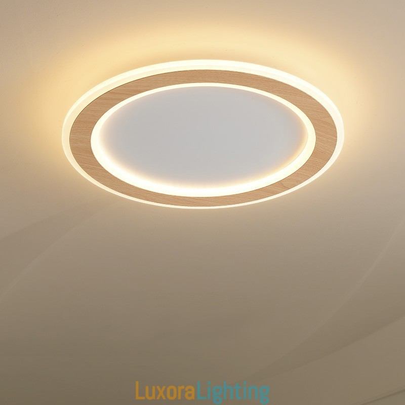 Designer Touch Decorative Round Wood Modern Flush Mount Ceiling Light Indoor Lighting Fixture