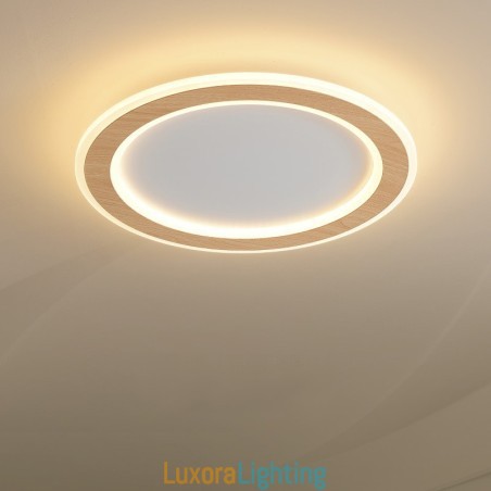 Designer Touch Decorative Round Wood Modern Flush Mount Ceiling Light Indoor Lighting Fixture