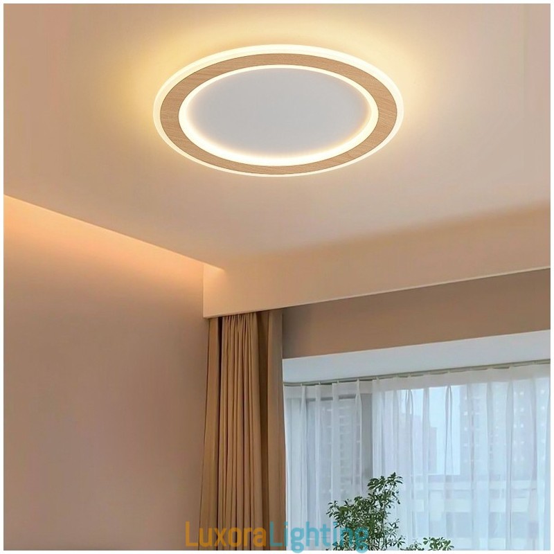 Designer Touch Decorative Round Wood Modern Flush Mount Ceiling Light Indoor Lighting Fixture