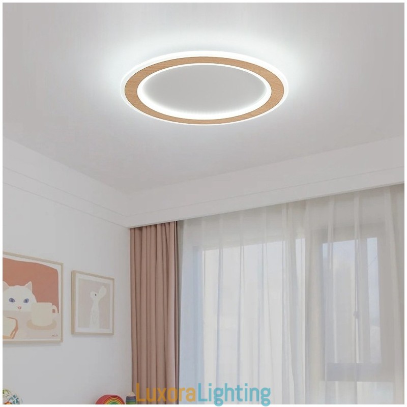 Designer Touch Decorative Round Wood Modern Flush Mount Ceiling Light Indoor Lighting Fixture