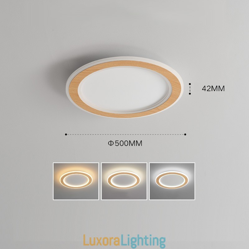 Designer Touch Decorative Round Wood Modern Flush Mount Ceiling Light Indoor Lighting Fixture