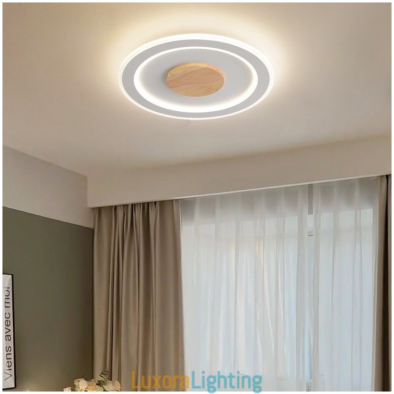 Designer Touch Decorative Round Wood Modern Flush Mount Ceiling Light Indoor Lighting Fixture