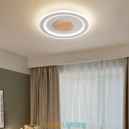 Designer Touch Decorative Round Wood Modern Flush Mount Ceiling Light Indoor Lighting Fixture