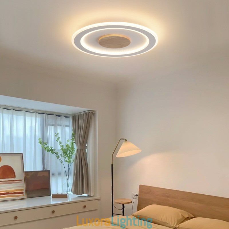 Designer Touch Decorative Round Wood Modern Flush Mount Ceiling Light Indoor Lighting Fixture