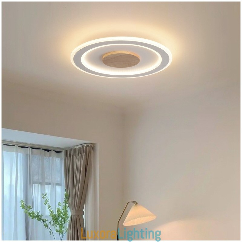 Designer Touch Decorative Round Wood Modern Flush Mount Ceiling Light Indoor Lighting Fixture