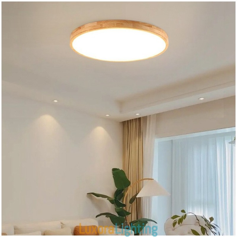 Designer Touch Decorative Round Wood Modern Flush Mount Ceiling Light Indoor Lighting Fixture
