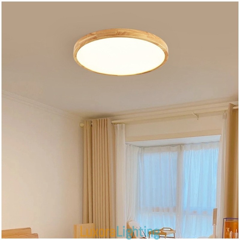 Designer Touch Decorative Round Wood Modern Flush Mount Ceiling Light Indoor Lighting Fixture