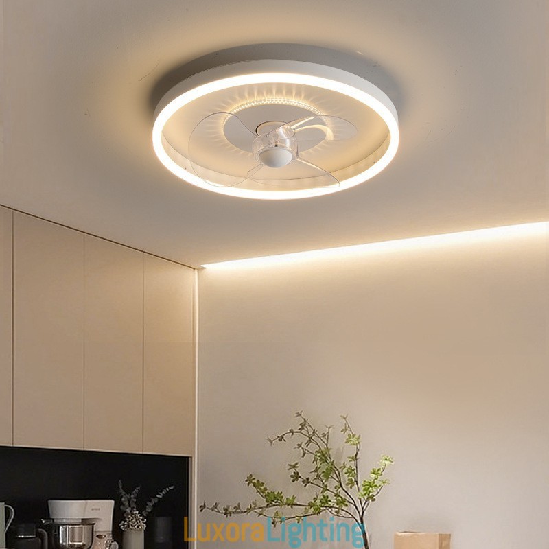Designer Touch Decorative Modern Round Ultra thin Silent Invisible Full Spectrum Eye Protection Dimmable Flush Mounted Fan Light