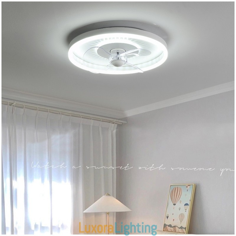 Designer Touch Decorative Modern Round Ultra thin Silent Invisible Full Spectrum Eye Protection Dimmable Flush Mounted Fan Light