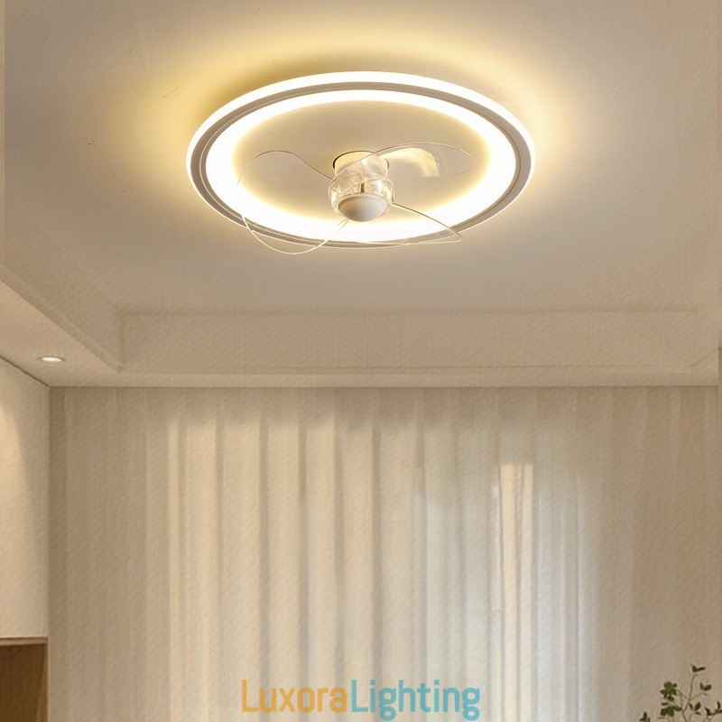 Designer Touch Decorative Nordic Round Ultra thin Silent Invisible Dimmable Flush Mounted Fan Light Full Spectrum Eye Protection