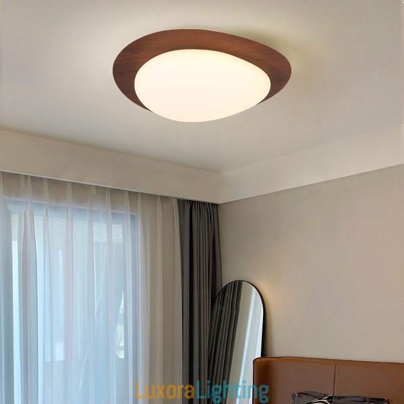 Designer Touch Decorative Dimmable Full Spectrum Eye Protection Nordic Log Grain Pebble Ceiling Light