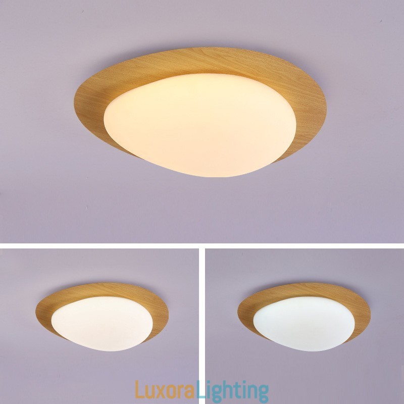 Designer Touch Decorative Dimmable Full Spectrum Eye Protection Nordic Log Grain Pebble Ceiling Light