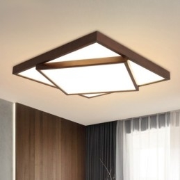Designer Touch Decorative Two Tiers Square Black Walnut Wood Modern Contemporary Nordic Style Flush Mount Wood Ceiling Light Also Can Be Used As Wall Light