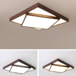 Designer Touch Decorative Two Tiers Square Black Walnut Wood Modern Contemporary Nordic Style Flush Mount Wood Ceiling Light Also Can Be Used As Wall Light