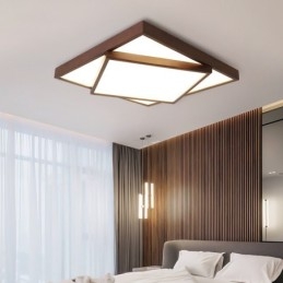 Designer Touch Decorative Two Tiers Square Black Walnut Wood Modern Contemporary Nordic Style Flush Mount Wood Ceiling Light Also Can Be Used As Wall Light