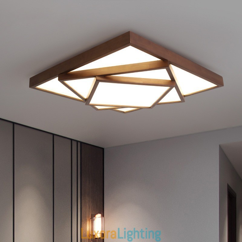 Designer Touch Decorative 3 Tiers Square Black Walnut Wood Modern Contemporary Nordic Style Flush Mount Wood Ceiling Light Also Can Be Used As Wall Light