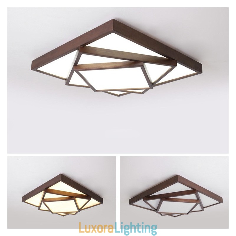 Designer Touch Decorative 3 Tiers Square Black Walnut Wood Modern Contemporary Nordic Style Flush Mount Wood Ceiling Light Also Can Be Used As Wall Light