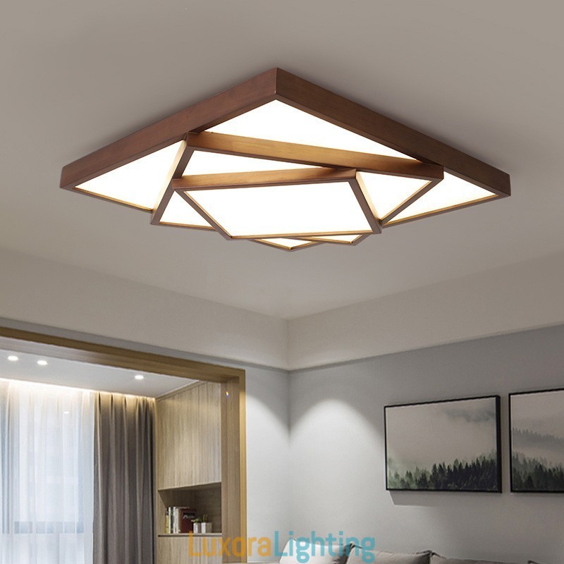 Designer Touch Decorative 3 Tiers Square Black Walnut Wood Modern Contemporary Nordic Style Flush Mount Wood Ceiling Light Also Can Be Used As Wall Light