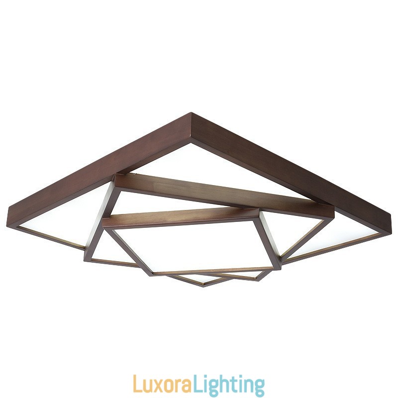 Designer Touch Decorative 3 Tiers Square Black Walnut Wood Modern Contemporary Nordic Style Flush Mount Wood Ceiling Light Also Can Be Used As Wall Light