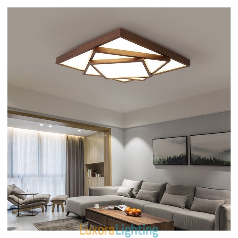 Designer Touch Decorative 3 Tiers Square Black Walnut Wood Modern Contemporary Nordic Style Flush Mount Wood Ceiling Light Also Can Be Used As Wall Light