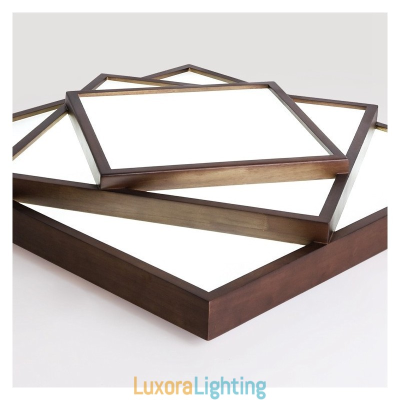Designer Touch Decorative 3 Tiers Square Black Walnut Wood Modern Contemporary Nordic Style Flush Mount Wood Ceiling Light Also Can Be Used As Wall Light