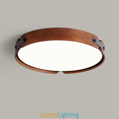 Designer Touch Decorative Nordic Round Simple Black Walnut Wood Flush Mounted Ceiling Light