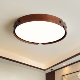 Designer Touch Decorative Nordic Round Simple Black Walnut Wood Flush Mounted Ceiling Light