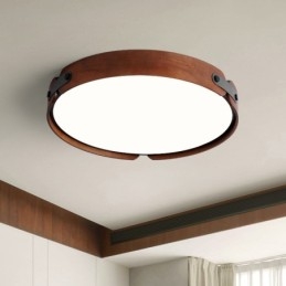 Designer Touch Decorative Nordic Round Simple Black Walnut Wood Flush Mounted Ceiling Light