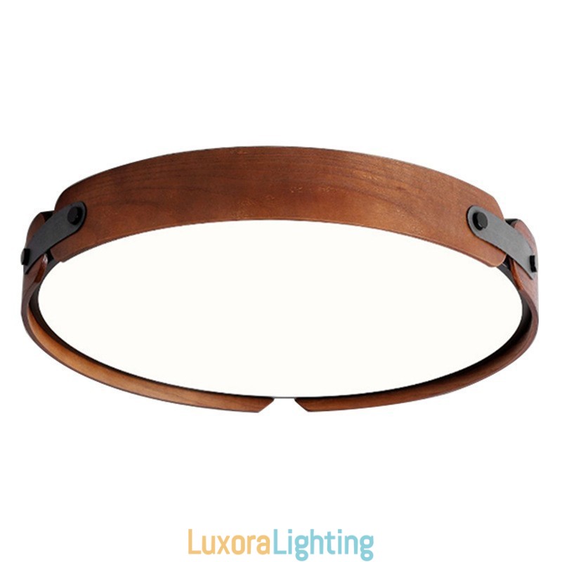 Designer Touch Decorative Nordic Round Simple Black Walnut Wood Flush Mounted Ceiling Light
