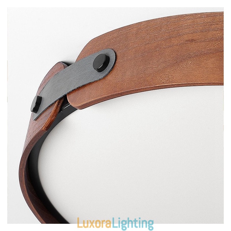Designer Touch Decorative Nordic Round Simple Black Walnut Wood Flush Mounted Ceiling Light