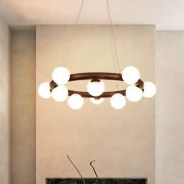 Designer Touch Decorative Nordic Ring Simple Black Walnut Wood Pendant Chandelier with Bean Shades