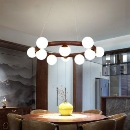 Designer Touch Decorative Nordic Ring Simple Black Walnut Wood Pendant Chandelier with Bean Shades