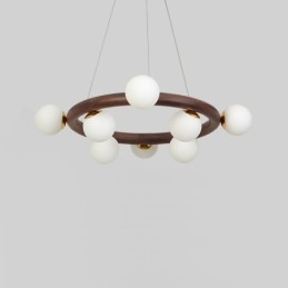 Designer Touch Decorative Nordic Ring Simple Black Walnut Wood Pendant Chandelier with Bean Shades