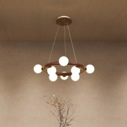 Designer Touch Decorative Nordic Ring Simple Black Walnut Wood Pendant Chandelier with Bean Shades