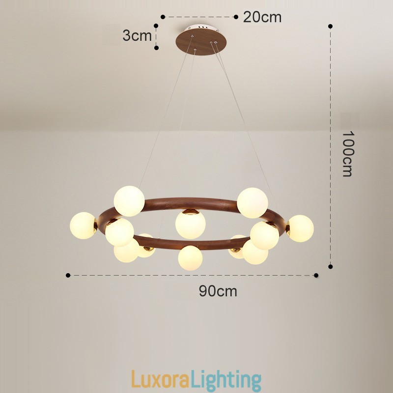 Designer Touch Decorative Nordic Ring Simple Black Walnut Wood Pendant Chandelier with Bean Shades