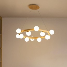 Designer Touch Decorative Nordic Ring Simple Modern Wood Pendant Chandelier with Bean Shades