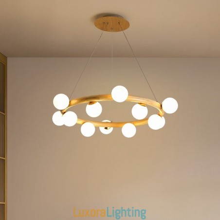 Designer Touch Decorative Nordic Ring Simple Modern Wood Pendant Chandelier with Bean Shades