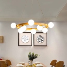 Designer Touch Decorative Nordic Ring Simple Modern Wood Pendant Chandelier with Bean Shades