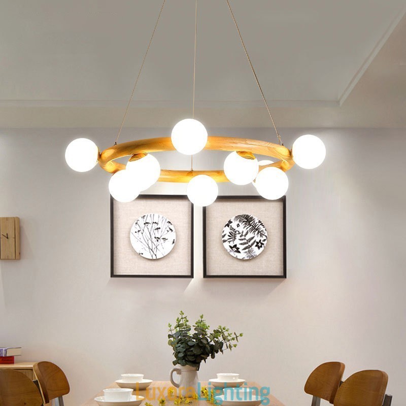 Designer Touch Decorative Nordic Ring Simple Modern Wood Pendant Chandelier with Bean Shades