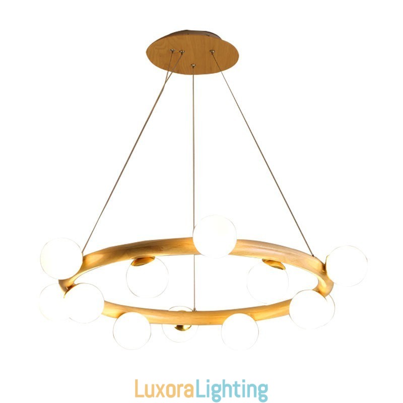 Designer Touch Decorative Nordic Ring Simple Modern Wood Pendant Chandelier with Bean Shades