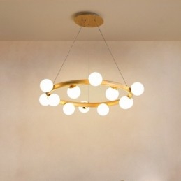 Designer Touch Decorative Nordic Ring Simple Modern Wood Pendant Chandelier with Bean Shades