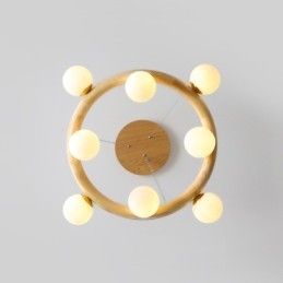 Designer Touch Decorative Nordic Ring Simple Modern Wood Pendant Chandelier with Bean Shades