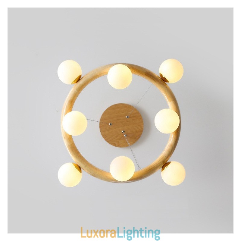 Designer Touch Decorative Nordic Ring Simple Modern Wood Pendant Chandelier with Bean Shades